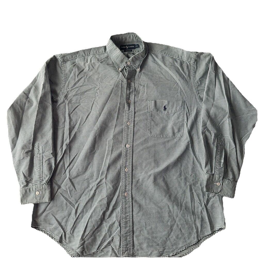 polo ralph lauren green plaid 100% Cotton shirt Sz L
